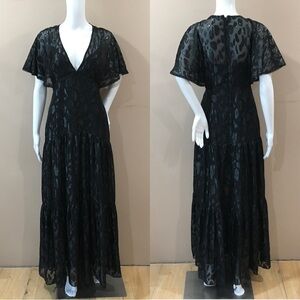 Ever New Melbourne Women’s Size 4 Jacquard Black Tiered Maxi Lined Dress New